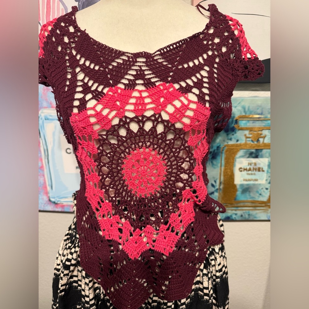 Zara Burgundy and Pink Crochet Lace Blouse